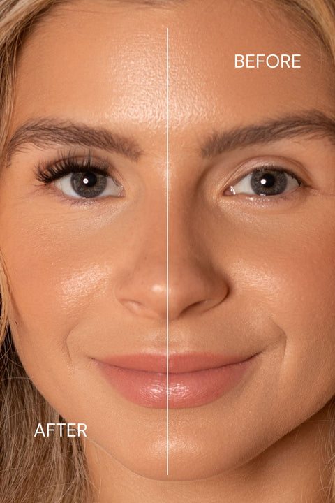 A before and after of a woman using Wispy Lash Segments